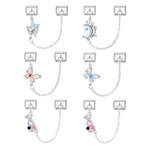 Accessoires en acier inoxydable pour chaîne à double maillon, connectables, DIY, style italien, créatifs, personnalisés, modulaires, motif papillon - Product Image 2