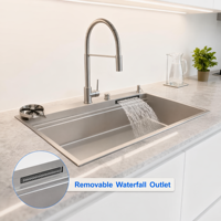 Évier de cuisine à cuve unique en acier inoxydable SUS304 noir mat de style coréen, fait main, avec panier et support enroulable en option