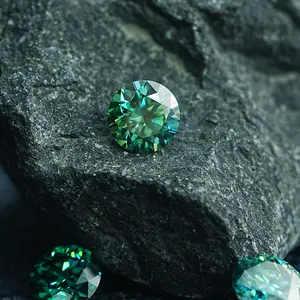 China Wholesale Precious Stones Round Brilliant Cut Dark Green Moissanite Loose Stones Price Per Carat