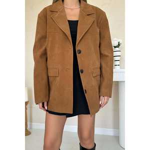 <b>Women's</b> <b>Camel</b> Suede <b>Blazer</b> Jacket Wholesale Product - Product Image 2