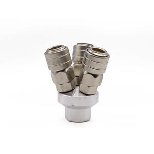 Raccord pneumatique à connexion rapide de type C autobloquant pour compresseur d'air, nickelé, SMV et SMY, raccord en T rond - Product Image 1