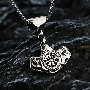 Collar con colgante de ancla vikinga de acero inoxidable yunnique con diseño de brújula rúnica para hombre, joyería de regalo - Product Image 3