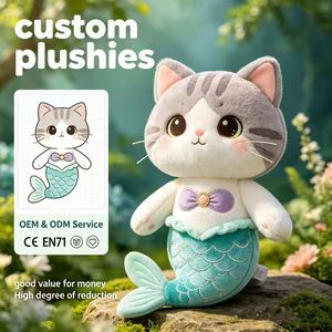 ตุ๊กตาแมวเงือกแบบกำหนดเองได้จำนวนมาก ตุ๊กตาสัตว์นุ่มนิ่มสำหรับตกแต่งธีมมหาสมุทรและจำหน่ายจำนวนมาก - Product Image 1