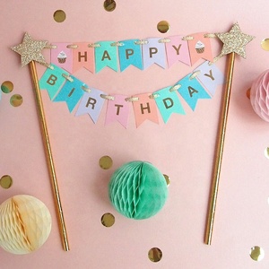 Decoración Ecológica para Pastel 'FELIZ CUMPLEAÑOS' con Pajitas Doradas y Estrellas/Corazones Brillantes para Bodas, Graduaciones y Navidad - Product Image 4