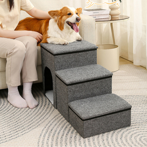Sofá Gris para Mascotas, Cama para Perros, Escaleras de Felpa Tapizadas, Rampa para Mascotas con Espacio Oculto para Perros Pequeños - Product Image 5