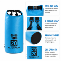 Sac à dos étanche pliable en PVC personnalisé en usine, 20L, léger, flottant, pour la plage, la natation, le canyoning, les courts séjours