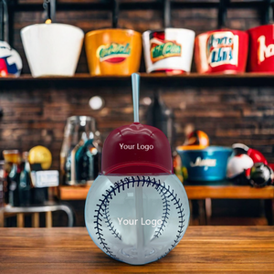 ढक्कन और स्ट्रॉ के साथ 24 आउंस प्लास्टिक नॉवेल्टी बेसबॉल हेलमेट ड्रिंकिंग बॉल के आकार का कप - Product Image 5