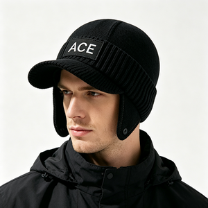 Men Winter Knit Trooper <b>Hat</b> Brim Thick Thermal Ear Flap Cap Windproof Outdoor Ski Cold Weather <b>Hat</b> Visor 100% Acrylic ACE - Product Image 1