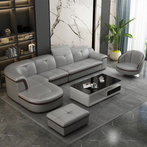 Canapé de lujo nórdico moderno para sala de estar, mueble Seccional de cuero curvo en forma de L para boda, sofás grises - Product Image 3