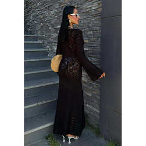 ชุดเดรสไหมพรมถักลายฉลุ คอไขว้ ทรงเข้ารูป สวมใส่สบาย ระบายอากาศได้ดี แขนยาว เหมาะสำหรับใส่พักผ่อน - Product Image 3