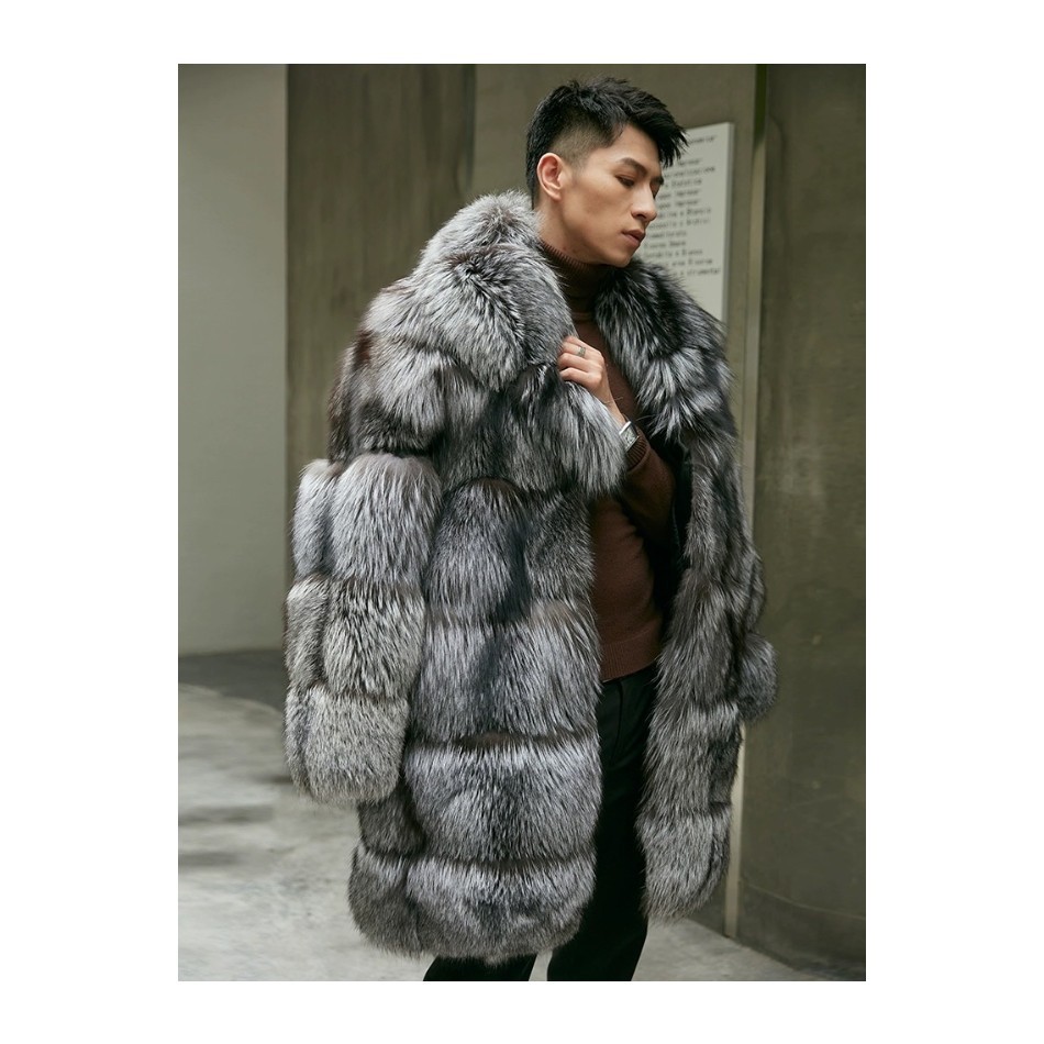 タイトブース　SEERSUCKER BIG COAT グレー　Lサイズ Plus Size Thick Fluffy Men's Fur Jacket with Big Collar - Warm