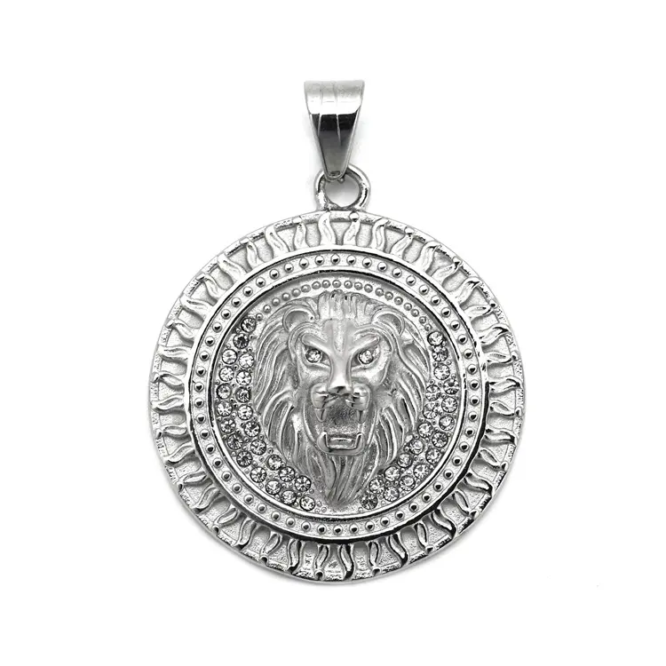 New arrival necklace cz zircon round pendant 18k gold plated lion charm necklace