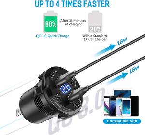 מטען מהיר כפול 3.0 שקע אלומיניום עמיד למים עם מתח הוביל ומתג כוח עבור רכב משאית אופנוע ימי - Product Image 5