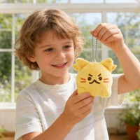 Porte-clés en peluche chat jaune Kawaii avec chaîne, en Minky, en forme de clé, sûr pour les enfants