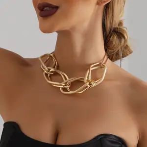时尚夸张镀金厚链朋克声明精致项链服装女性珠宝项链