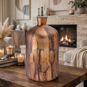 Vase en verre gris bronze vieilli, design moderne style ferme, avec motif de veines fluides abstraites, forme sphérique, pour arrangements floraux, décoration de table et d'intérieur - Product Image 1