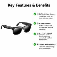 Lunettes intelligentes IA avec étui de charge magnétique, traduction en temps réel, appels téléphoniques, lecteur de musique, stabilisation d'image, étanches IPX-5, 2K