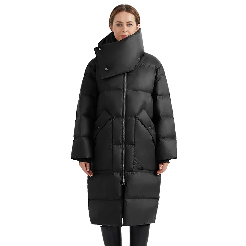 OEM Custom long winter coats women winter outdoor hooded bubble down coat clothes cropped face puffer jacket north neckerchief