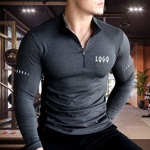 بلوفر رجالي بشعار مخصص وسحاب سريع شورت رياضي بأكمام طويلة تجفيف ملابس رياضية إطلاق جديد مقاس كبير ربع قميص بسحاب للبالغين - Product Image 1