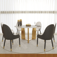 Table à manger ronde en marbre pour 6 personnes, style moderne et luxueux, avec plateau tournant en pierre frittée et pieds en métal, en stock, livraison directe depuis les États-Unis par VOXHOME