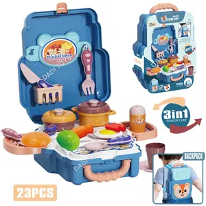 Portable 3 IN 1 Backpack Kitchen Tableware Cooking Toys Play House Kitchen Toys Small