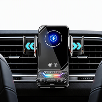 Chargeur de voiture sans fil infrarouge 15W avec lumière RGB et contrôle de température, support de téléphone portrait/landscape pour la navigation et les voyages routiers