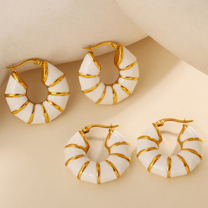 Pendientes de Aro de Resina Trenzada en Forma de U de Acero Inoxidable Color Ámbar, Joyería de Moda para Mujer para Fiestas - Product Image 3
