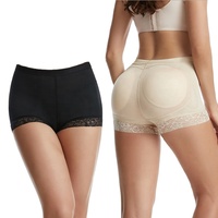 Shorty sculptant rembourré pour femme avec dentelle, effet rehausseur de fesses et contrôle du ventre, noir et nude, tailles S-3XL