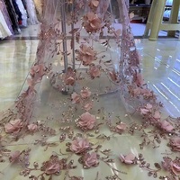 Tissu en tulle à paillettes avec fleurs 3D, tissu de fête personnalisé, dentelle à paillettes avec fleurs brodées en 3D