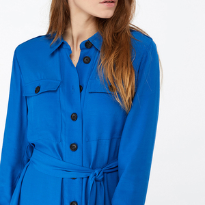 Nuovo modello delle donne di formale blu camicia a maniche lunghe midi dress - Product Image 4