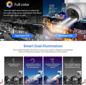 Ai perimter con người/xe/phát hiện khuôn mặt 4k 8MP 5x tháp pháo PTZ PoE IP camera hoạt động răn đe Spotlight & âm thanh báo động 2 cách nói chuyện SD - Product Image 3