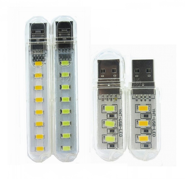 Mini USB Drive LED Night Light Lamp Flashlight Keychain Lamp Portable USB Power Pure White 3 LED Strip Pocket Lamp