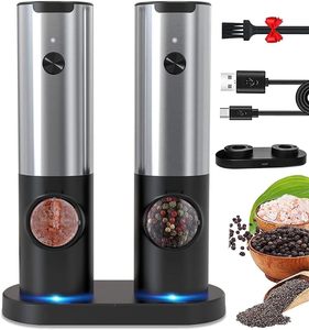 Juego de Molinillos de Sal y Pimienta Eléctricos de Cerámica con Batería de Litio y Alimentación USB, con Base Recargable, en Oferta - Product Image 1