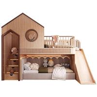 Lit superposé pour enfants en bois massif JS, design moderne, écologique, durable, avec glissière, rangement, escalier, rembourrage doux, meubles de chambre personnalisés