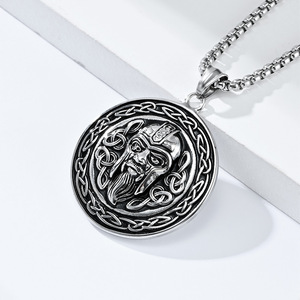 Nordic Viking Pendant Necklace For Men <b>Titanium</b> Steel Round Face Design Gift Jewelry - Product Image 1