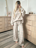 Nouvelle Collection Automne/Hiver 2026 – Ensemble Long 2 Pièces Ample à Rayures Imprimées – Vêtements Décontractés et Tendance pour Femmes Européennes