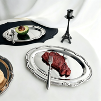 Plateau de service décoratif en métal argenté de luxe européen pour fruits, gâteaux et desserts, idéal pour les mariages, le thé de l'après-midi et les hôtels