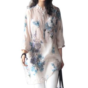 Camisa de Manga Larga YiXin para Mujer, Tejida en Poliéster/Algodón, Cuello Alto, Estampado Floral, Transpirable, de Secado Rápido, Informal, para Verano 2022 - Product Image 1