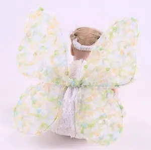 2024 Venda quente de asas de borboleta de renda verde para meninas fantasia de asas de borboleta de anjo para crianças asas de fadas