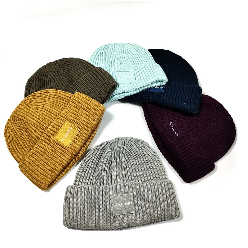 Manufacturers Multi Color Custom Logo With Woven Patch Knit Beanie For Men Women 100% Arctic Winter Beanie Cap Hats