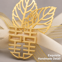 Dubbel Geluk Corsage Parelversierde Polsband Metaal Bloem Satijnen Lint Polsbloem voor Bruid Bruidsmeisje Bruiloft Decoratie