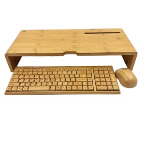 Bamboo Monitor Riser Stand 50x21x9cm <b>Desktop</b> <b>Shelf</b> With Keyboard Storage For Computer Screen Elevation - Product Image 1
