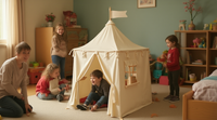 Tente de jeu pour enfants en tissu poreux, style château, pour coin lecture intérieur, mobilier enfant avec design sensoriel intime