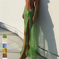 Falda maxi de malla de ganchillo con lazo, abertura lateral alta, transparente, para cubrir el bikini en la playa, tipo pareo para mujer