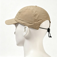 Gorra de Camping de Poliéster y Nailon de Alta Calidad con Logotipo Personalizado, Orificios Laterales Cortados con Láser, Cuerda Ajustable, 5 Paneles, Gorra Deportiva Sin Estructura