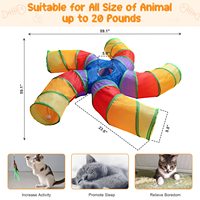 Tunnel pliable en forme de S pour chats d'intérieur, chatons, chiots, lapins, tunnel de jeu interactif à 5 voies pour grands chats avec balle de jeu