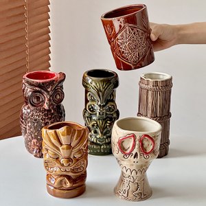Vente en gros de tasses à cocktail en céramique Tiki Crâne, style <span class=keywords><strong>pirate</strong></span> <span class=keywords><strong>des</strong></span> Caraïbes et zombie, pour bars hawaïens, fêtes, restaurants, avec logo personnalisé, idéal comme cadeau - Product Image 4