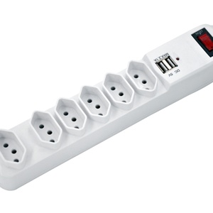 Multi Socket Brazil Extension Socket 6 Ways Outlet avec Smart Plug 3PIN 2P + T 10A 250V Inmetro Certificate Bivolt with2USB - Product Image 1