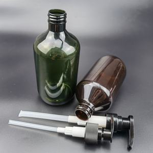 Bouteille de lotion cosmétique en plastique à pompe, transparente, vert ambre, à épaule oblique, 200ml, 250ml, 300ml, 400ml, 500ml, vente chaude - Product Image 2