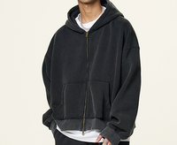 Sudadera con Capucha y Cremallera para Hombre, Estilo Holgado, Tejido de Felpa de 350 g/m², Grueso, Lavado Ácido, con Logotipo Personalizado al por Mayor